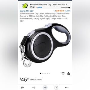 NIB Black and Gray Retractable Dog Leash 26ft